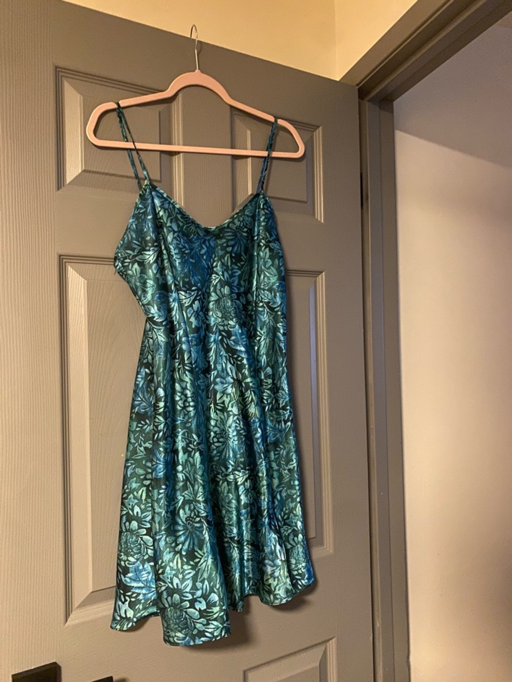 Sophia by delicates Floral Satin Slip Dress in Teal and Aqua Hues